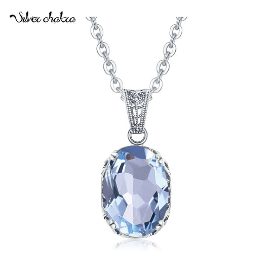 Unique 925 Sterling Silver Necklace Aquamarine Gemstone Pendant Necklaces with Chain