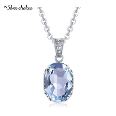 Unique 925 Sterling Silver Necklace Aquamarine Gemstone Pendant Necklaces with Chain