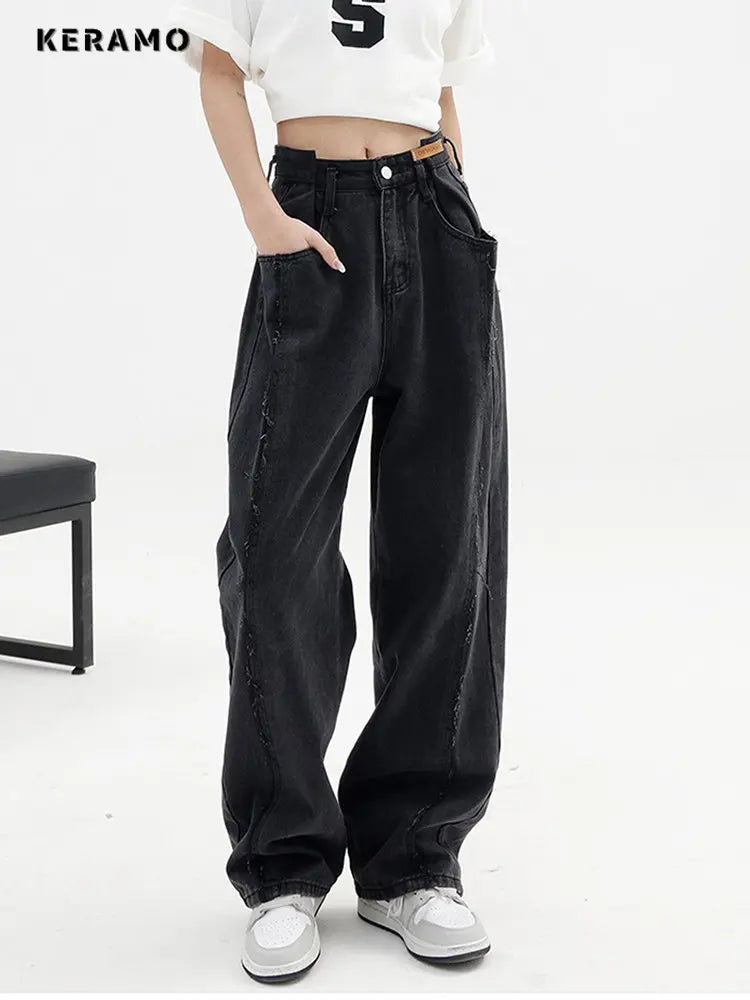 Women Baggy  Long Jeans Harajuku Black Wide Leg Trousers Streetwear