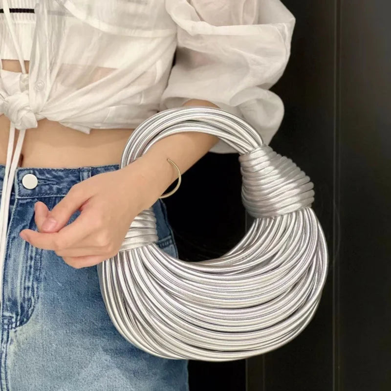 Handbags for Women in Gold Luxury Designer Brand Handwoven Noodle Bags
