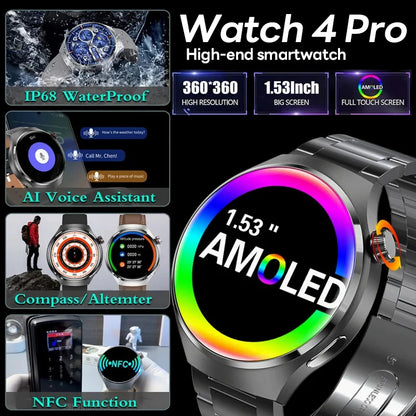 2025 New Watch 4 Pro NFC GPS Smart Watch Men 1.53-inch AMOLED Display 100+ Sports Modes Bluetooth Call High-end Smartwatch Man