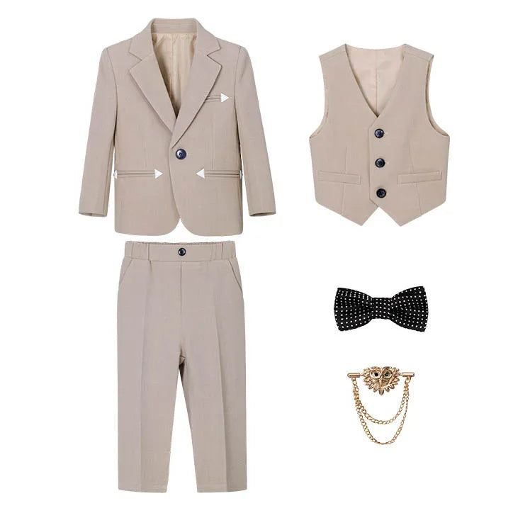 Children Boy Elegant Gray Blue Wedding Suit Teenager Boy Formal Khaki Suit Set Kids Boys Slim Fit Suit Suit For Children Wedding