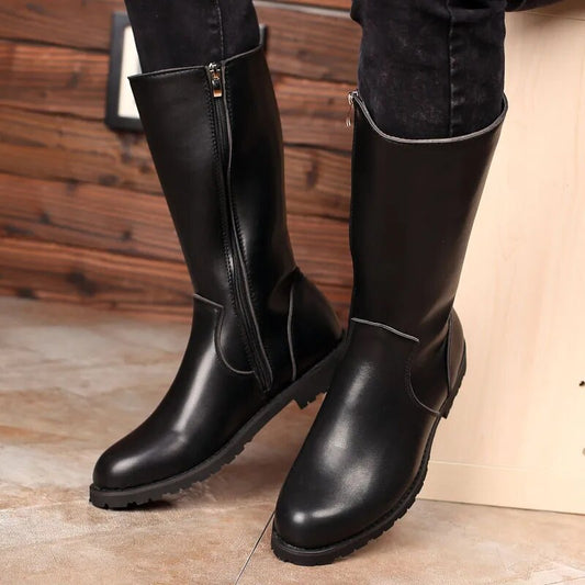 Winter Shoes Men Leather Motorcycle Boots Waterproof Equestrian Boots Black Long Boots