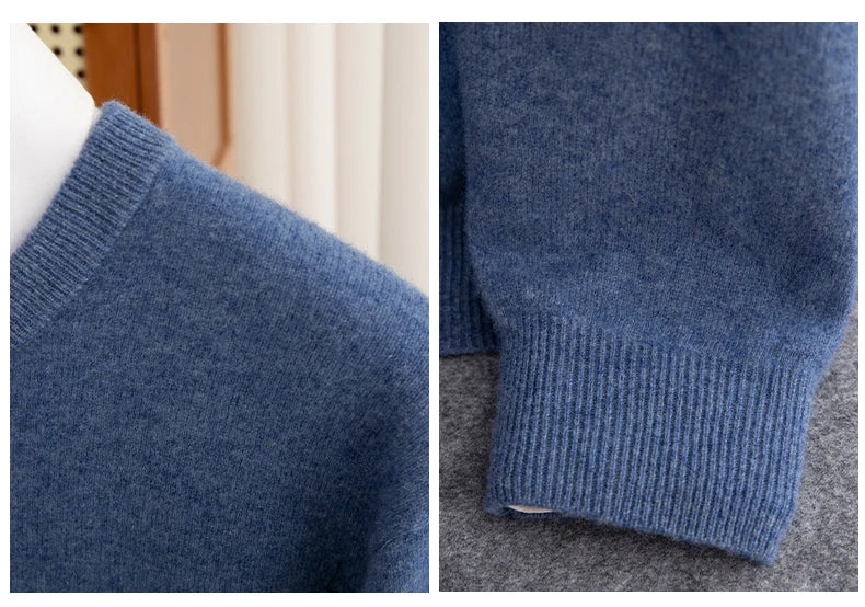 Pure Wool Sweater Men's Autumn Winter O-Neck Pullovers Business Casual