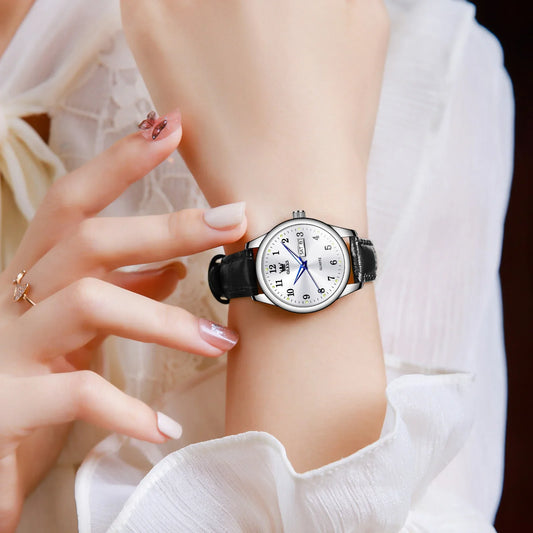 OLEVS Luxury Fashion Women's Quartz Watches Leather Strap Elegant Casual Waterproof Lady Wrist Watch Original Watches for Women