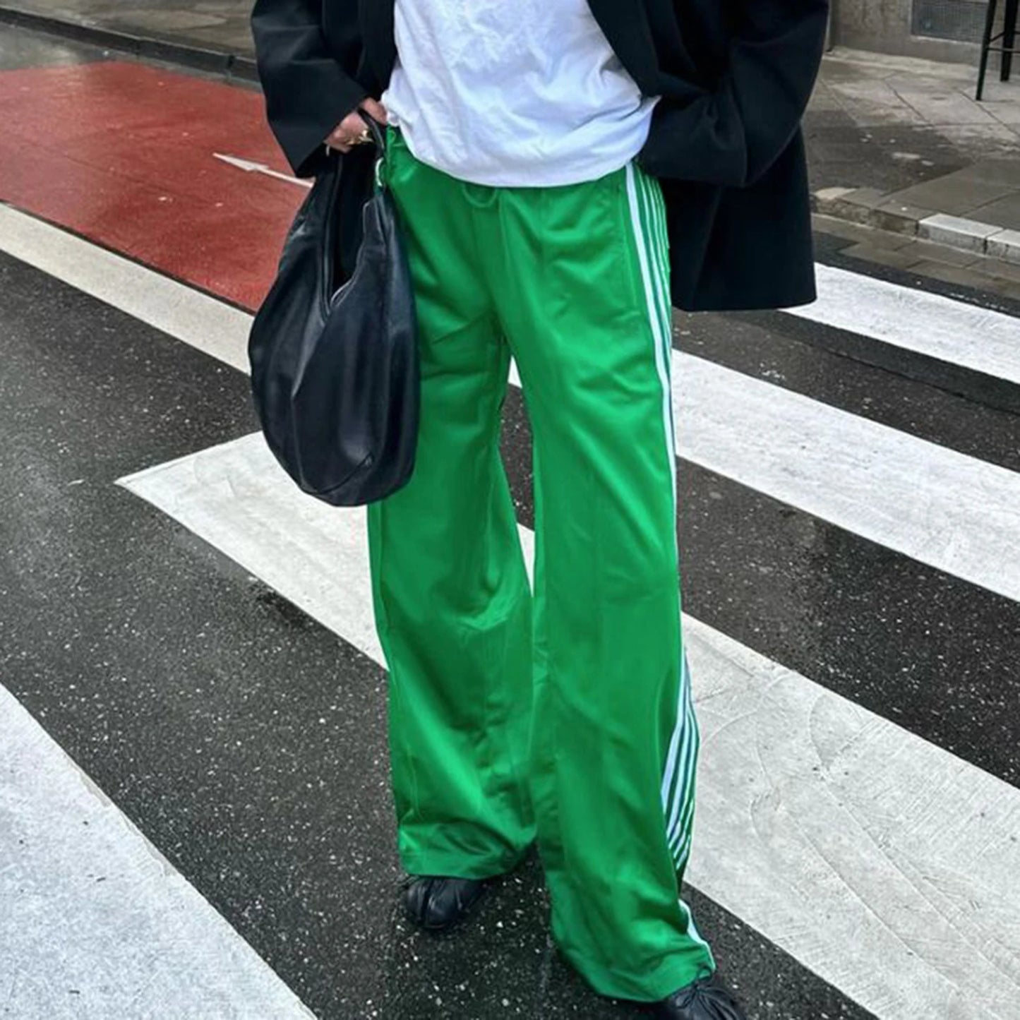 Women's y2k Aesthetic Striped Print Pants Loose Elastic Waist Drawstring Straight Leg