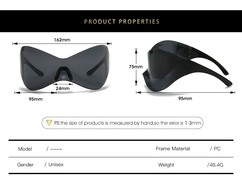 Y2K Sunglasses Women Fashion Silver Oversized Face Mark Shades Reflective Personal Sun Glasses for Cycling Travel