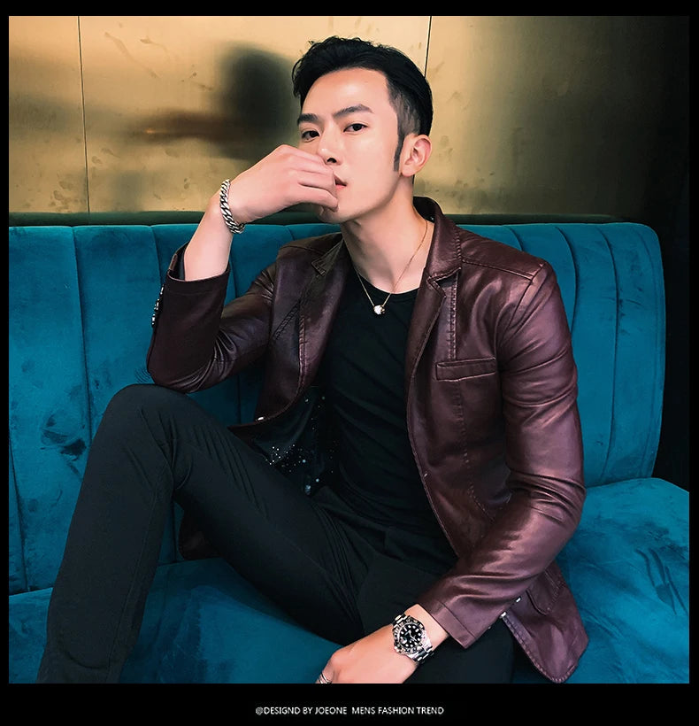 Mens Leather Jacket and Coats Spring and Autumn Men Business Casual
