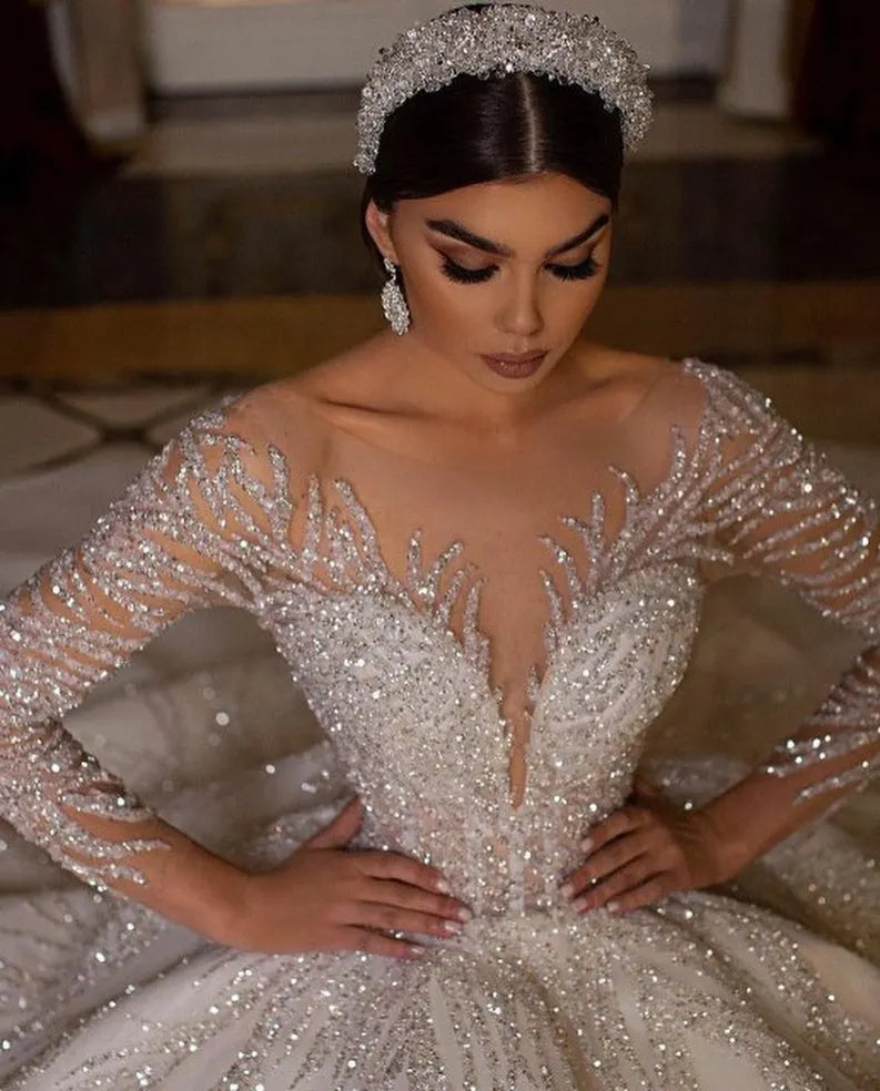 White Bridesmaid Dresses: Wedding Dresses Ball Gown Arabian Sheer Neck Full Sleeves