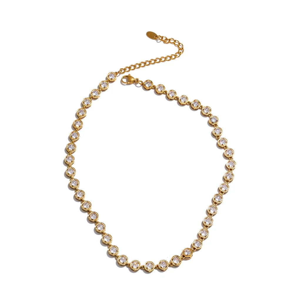 Yhpup Popular Shiny Cubic Zirconia Chain Luxury Necklace Bracelet Bangle Gold Color Platinum Plated Temperament Jewelry New