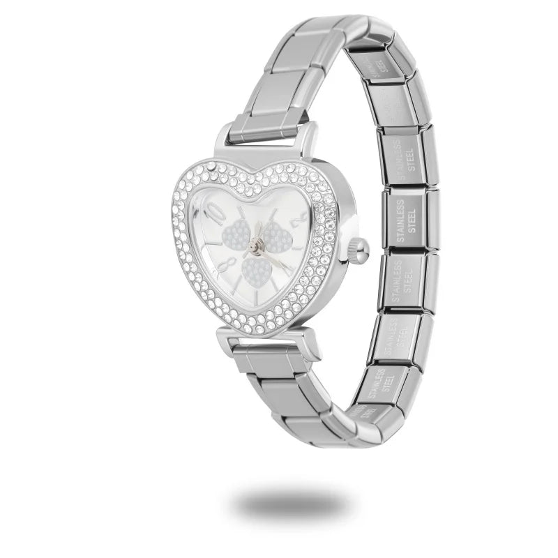 High Quality Fashion DIY 9MM Width Italian Elastic Charm Stainless Heart Shape Watch Bracelet Bangle for Friend Birthday Jewelry