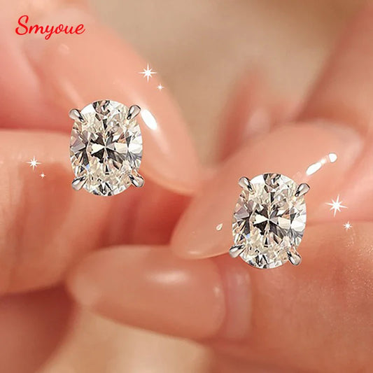 Smyoue Each 1-4CT Oval Cut Certified Moissanite Stud Earrings for Women Ideal Cut Gemstone 100% 925 Sterling Silver Plated 18k