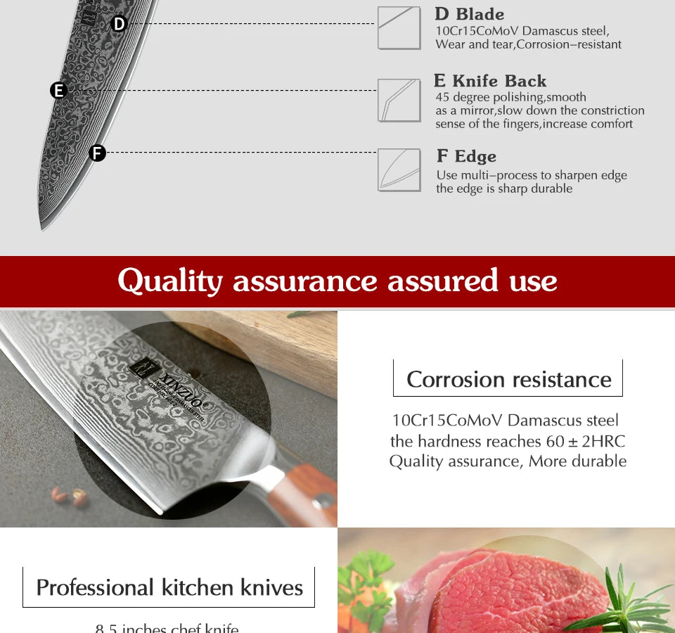 8.5 Inch Chef Knives High Carbon Chinese VG10 67 Layer Damascus Kitchen