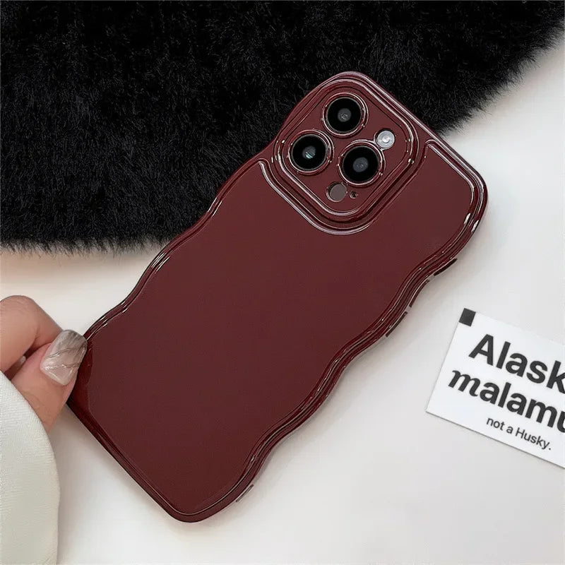 Cushion Wave Gorgeous Wine Red Phone Case For iPhone 16 11 12 13 14 Plus 15 Pro Max Protection Shockproof Soft Cover