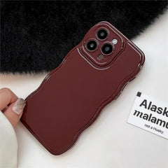 Korean Air Cushion Wave Gorgeous Wine Red Phone Case For iPhone 16 11 12 13 14 Plus 15 Pro Max Protection Shockproof Soft Cover