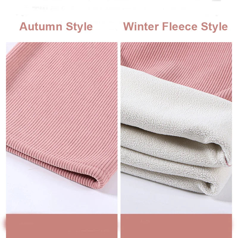 Casual Women Corduroy Long Pants Autumn Winter High Waist Wide Leg Pants