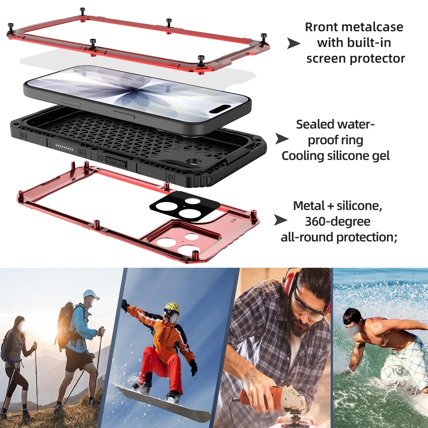 Case For iPhone Air 17 Pro Max 17Pro 17 IP68 Waterproof Metal Heavy Duty Shockproof Cover Glass Screen Protector