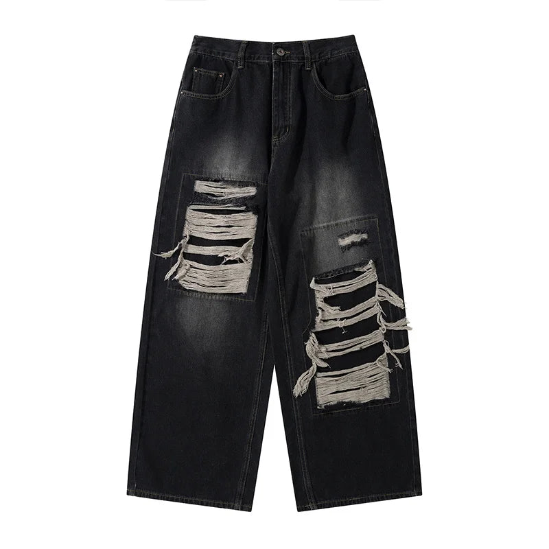 Denim Pants for Men's Design Sense Small and Loose Wide Leg Straight Leg Pants