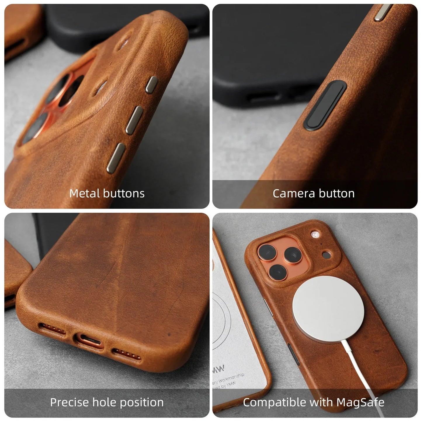 Genuine Leather Case for iPhone 17 16 Pro Max 15 Genuine Leather Handmade Phone Cover