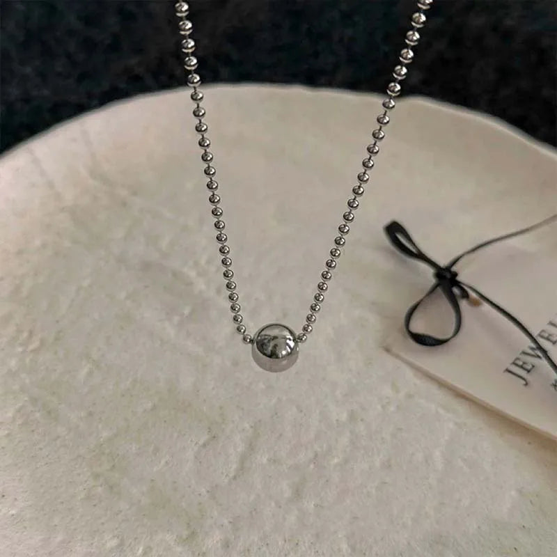 Stainless Steel Silver Color Beaded Necklaces for Women Fashion Metal Pull Long Snake Bone Chain Necklaces Jewelry Party Gifts