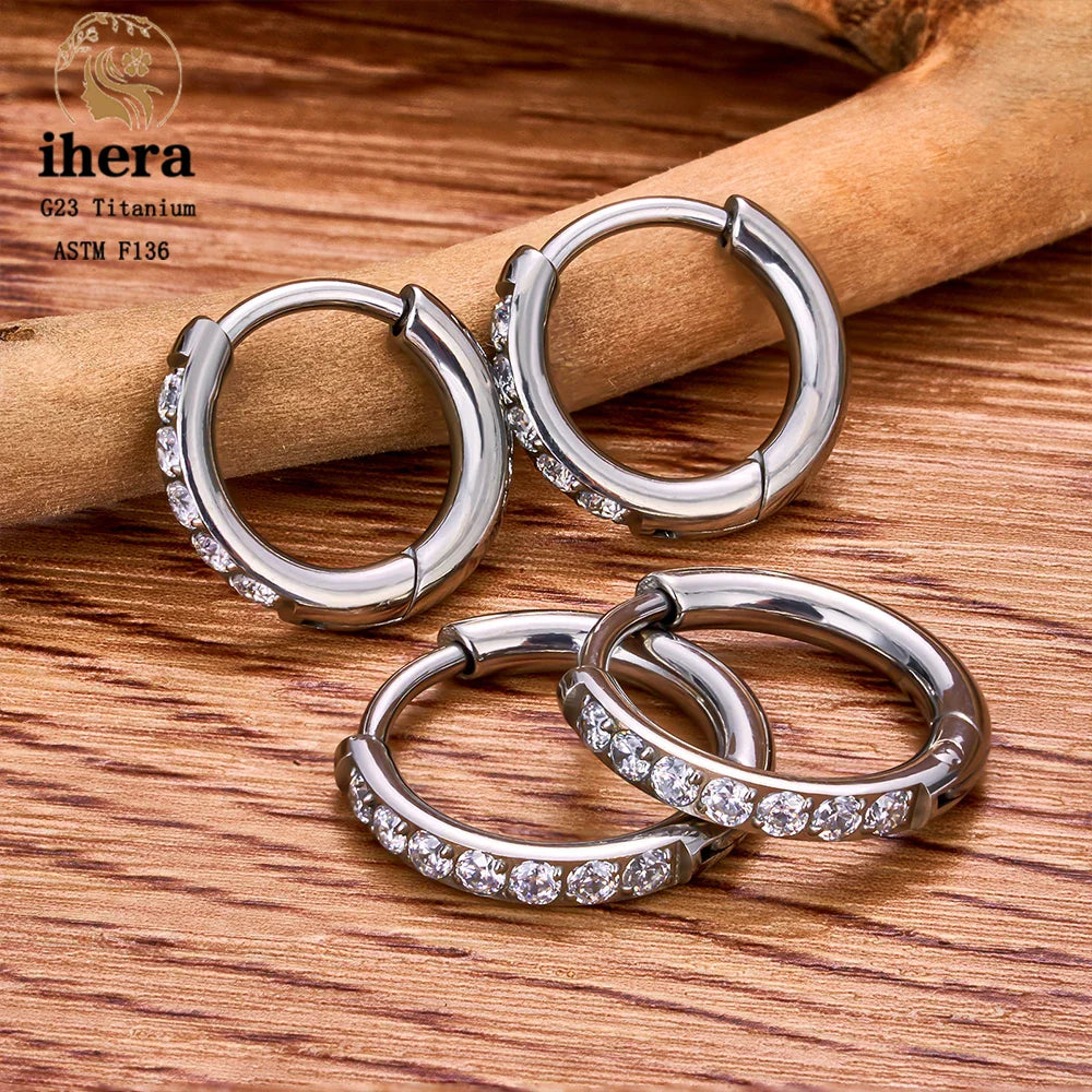 2/20PCS G23 Titanium Piercing Round Earrings Hoops with Zircon Ear Buckle Women Ear Tragus Cartilage Helix Piercing Jewelry