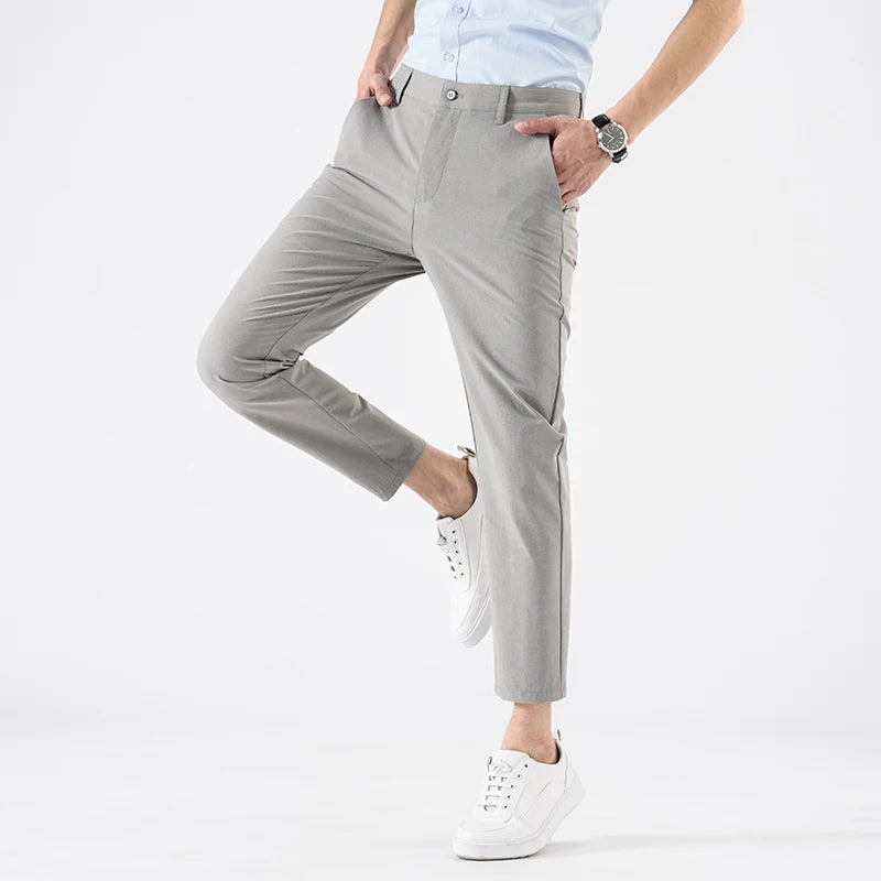 Summer Business Men's Suit Pants Thin Slim Fashion Casual Formal 9-Point