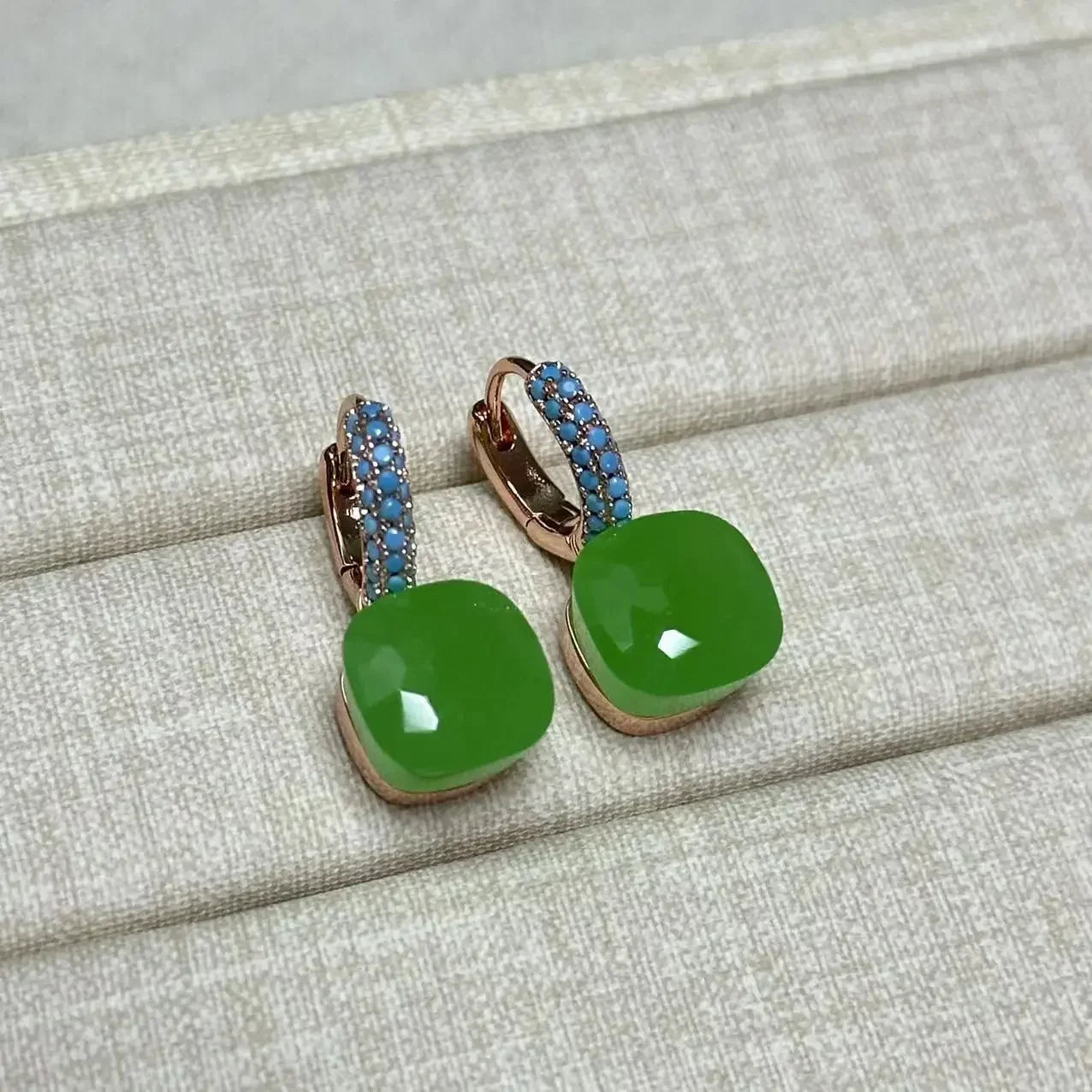 10.6mm Nudo Earrings Inlay Turquoise Zircon For Women Blue Topaz Drop Candy Square Crystal Earring Fashion Jewelry Gift