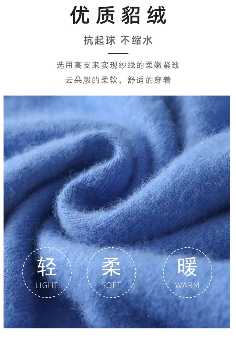 Men's 100% pure Mink velvet Cashmere Sweater High Lapels Pullovers Knitted Winter