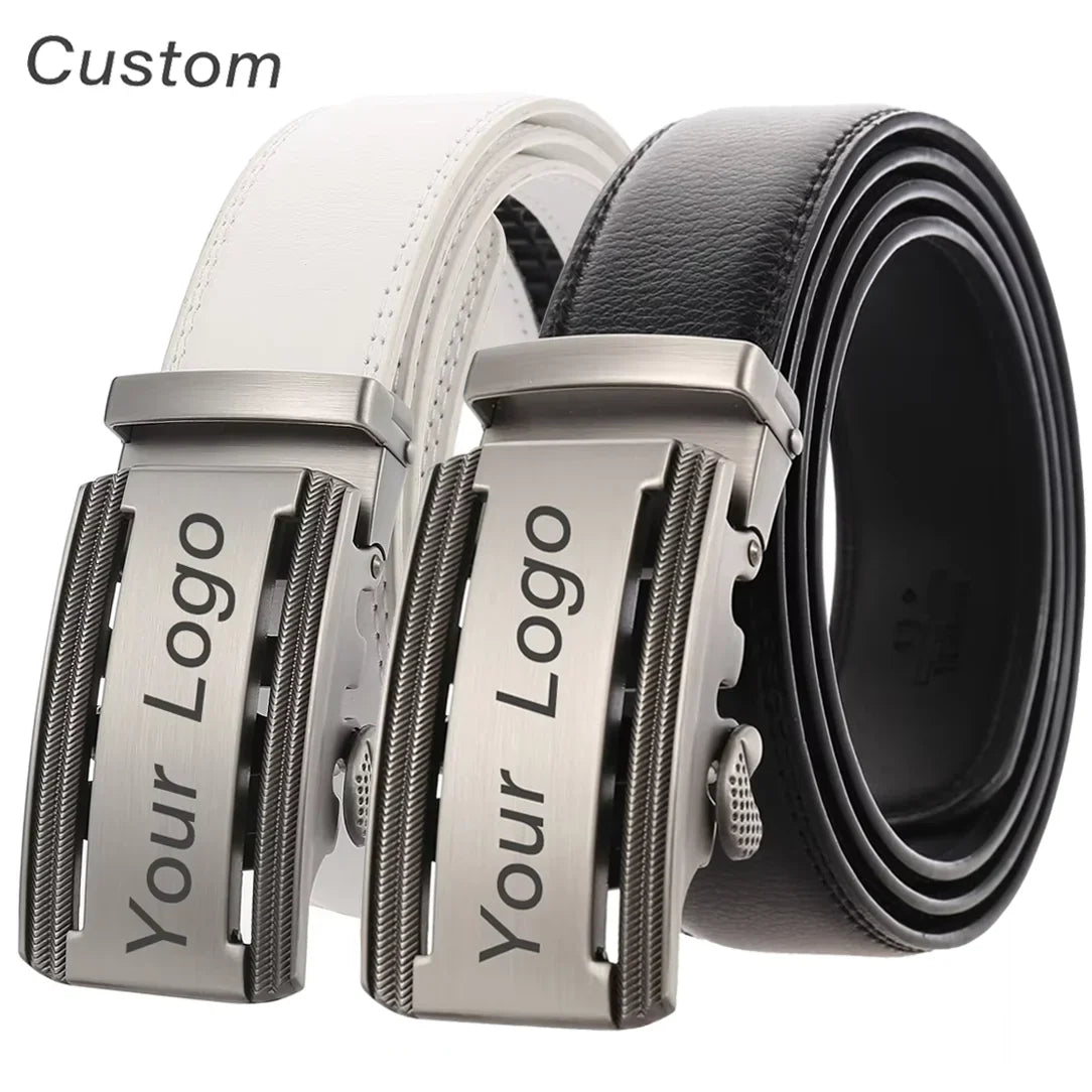 Personalized Mens White Leather Belt Business Custom Engraved Name Logo Men's Automatic Buckle Accessories Waistband Gifts