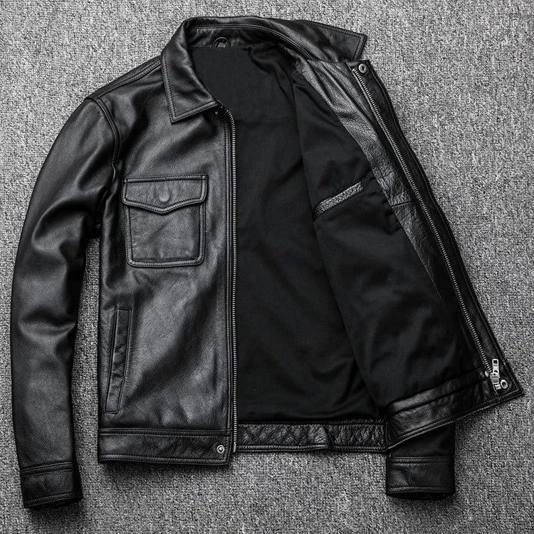 leather jacket casual denim leather coat leather coat PU washed leather, leather soft