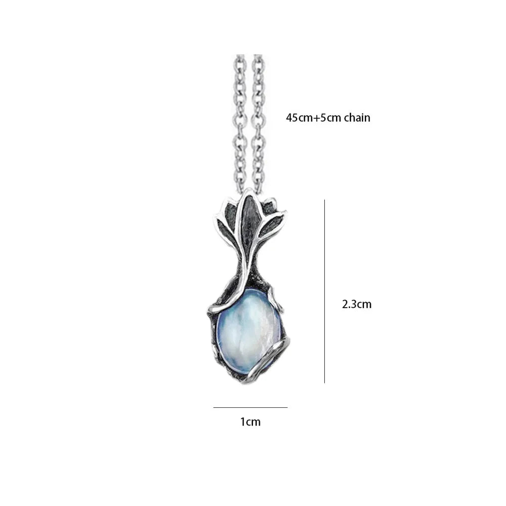 Artificial Moonstone Antique Pendant Necklace Gems Cabochon Vintage Boho Moon Necklace for Lady Girls Women Gift