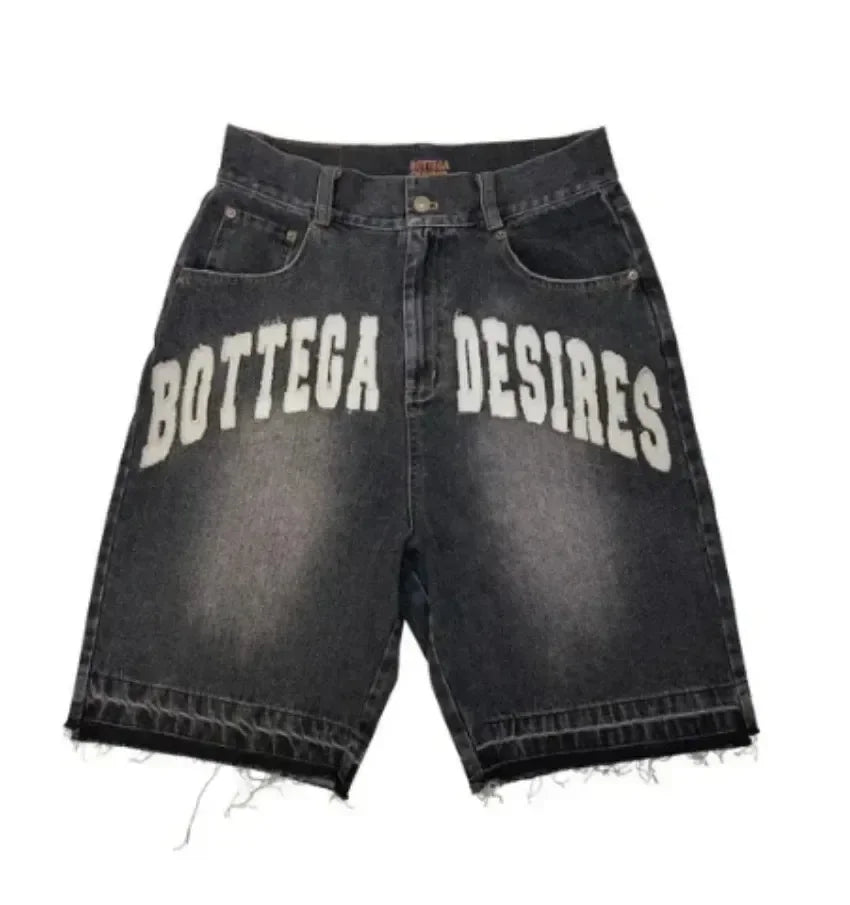 Shorts Letter Cartoon Patchwork Loose Jeans Wide Leg Pants Harajuku Rock Pants Men