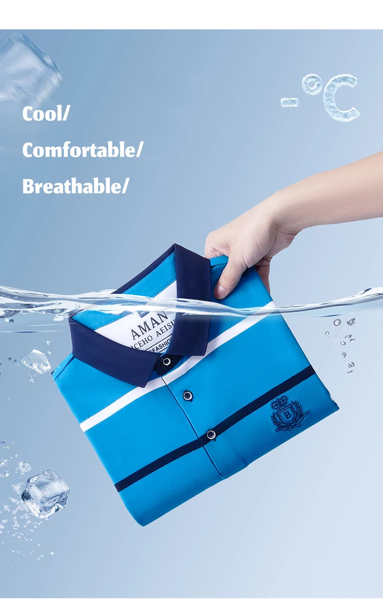 Fashion striped short sleeve men polo shirt summer trend brand letter embroidery design business casual breathable Paul T-shirt