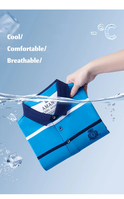 Fashion striped short sleeve men polo shirt summer trend brand letter embroidery design business casual breathable Paul T-shirt