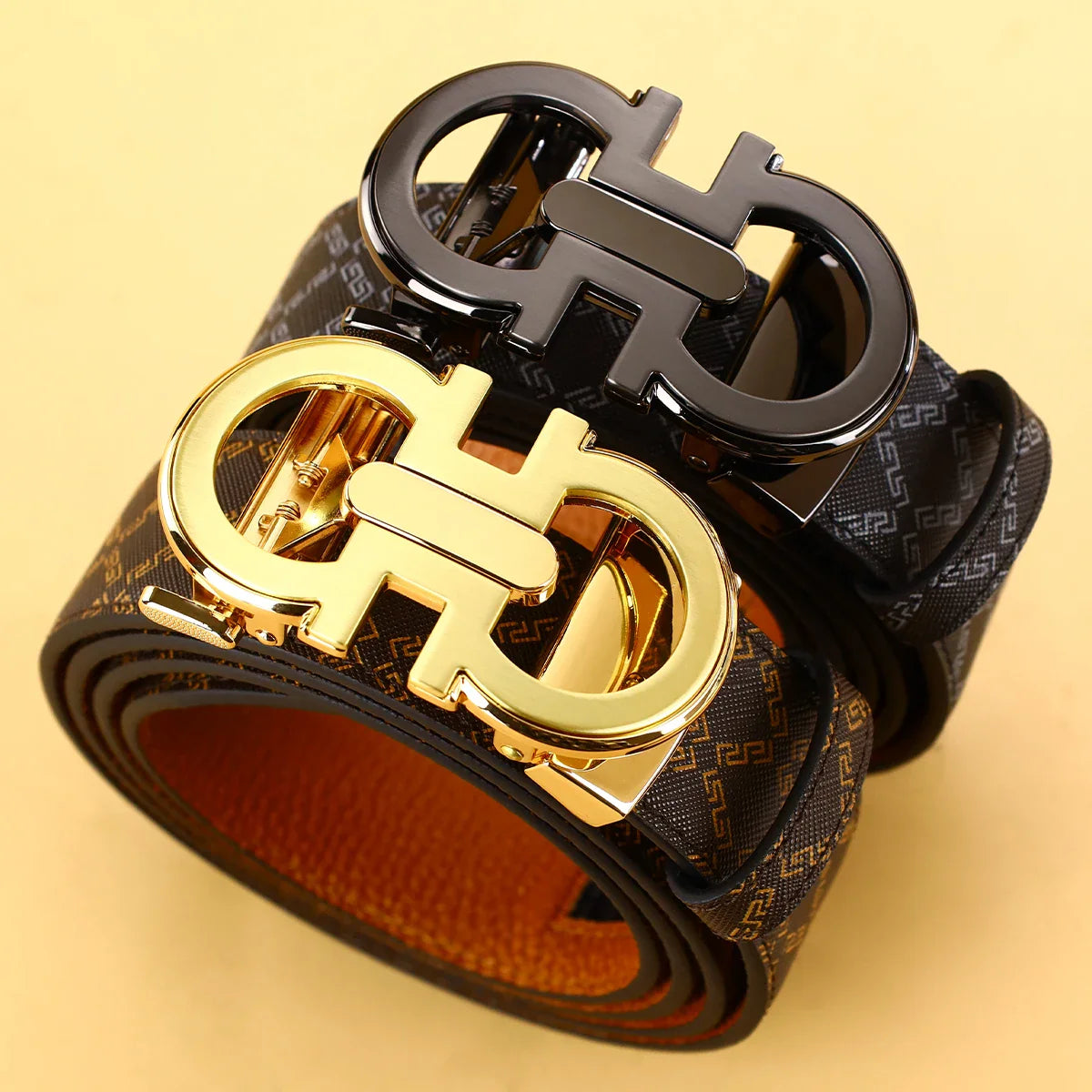 Men's Sleek Automatic Buckle Belt - Genuine FauxwithTextured Square Pattern, Black, Simple & Stylish DesignforCasual Attire