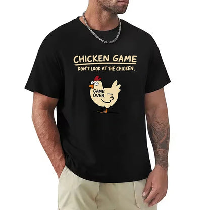 Chicken Game Don't Look At The Chicken Pattern Print T-Shirt Men Casual Daily Outdoor Round Neck Short Sleeve T Shirt Mens Top