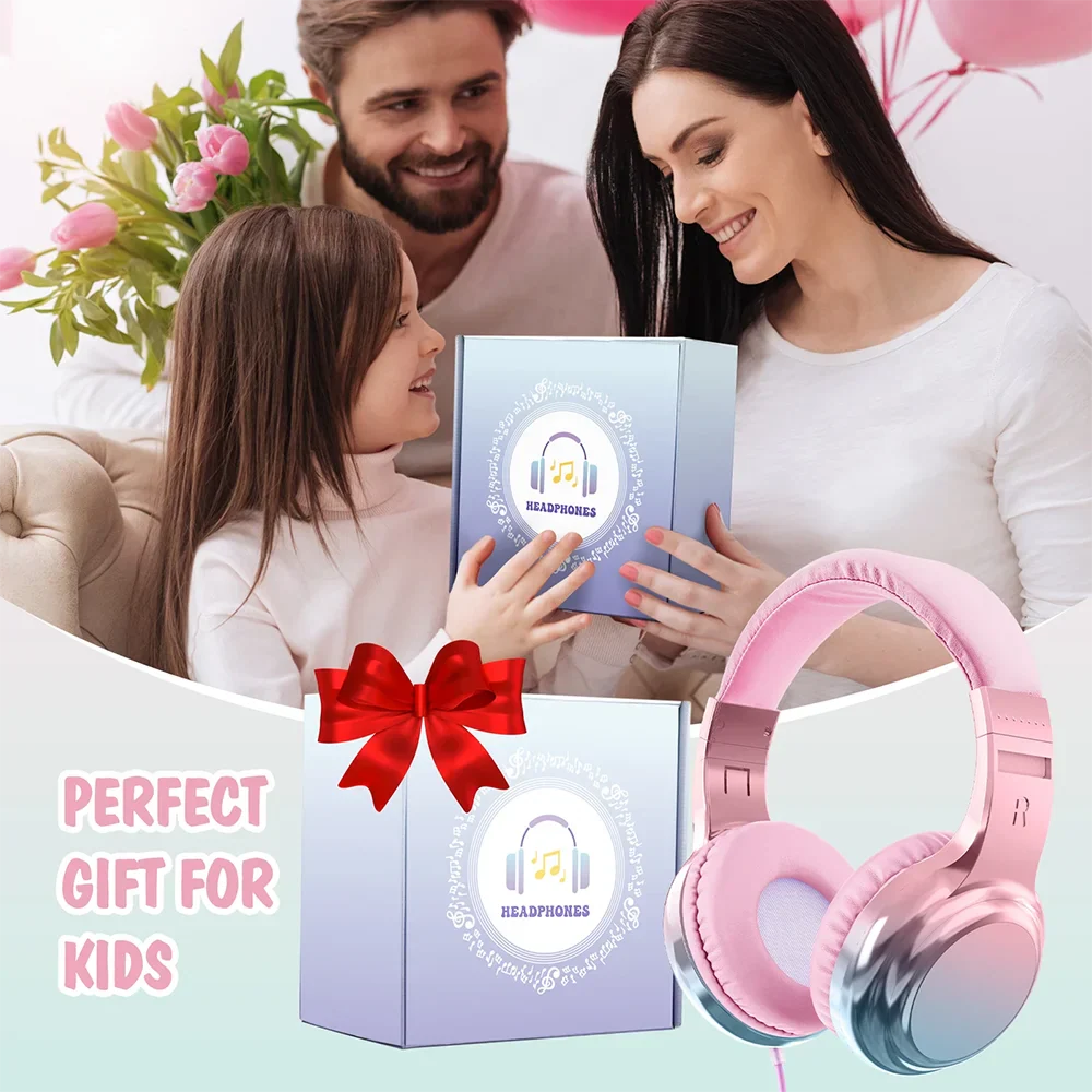 Kids Headphones Wired for School 85/94dB Volume Limiter Foldable Stereo Sound Headset with Mic for Kids Girls Learning Tablet PC