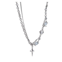 Shiny Star Necklace for Women Y2K Crystal Zircon Cross Pendant Necklaces