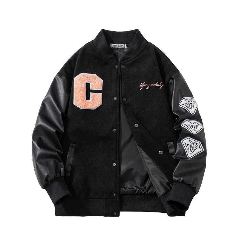 High Quality Baseball Suit Men's American Retro High Street Loose Leather Varsity Jacket