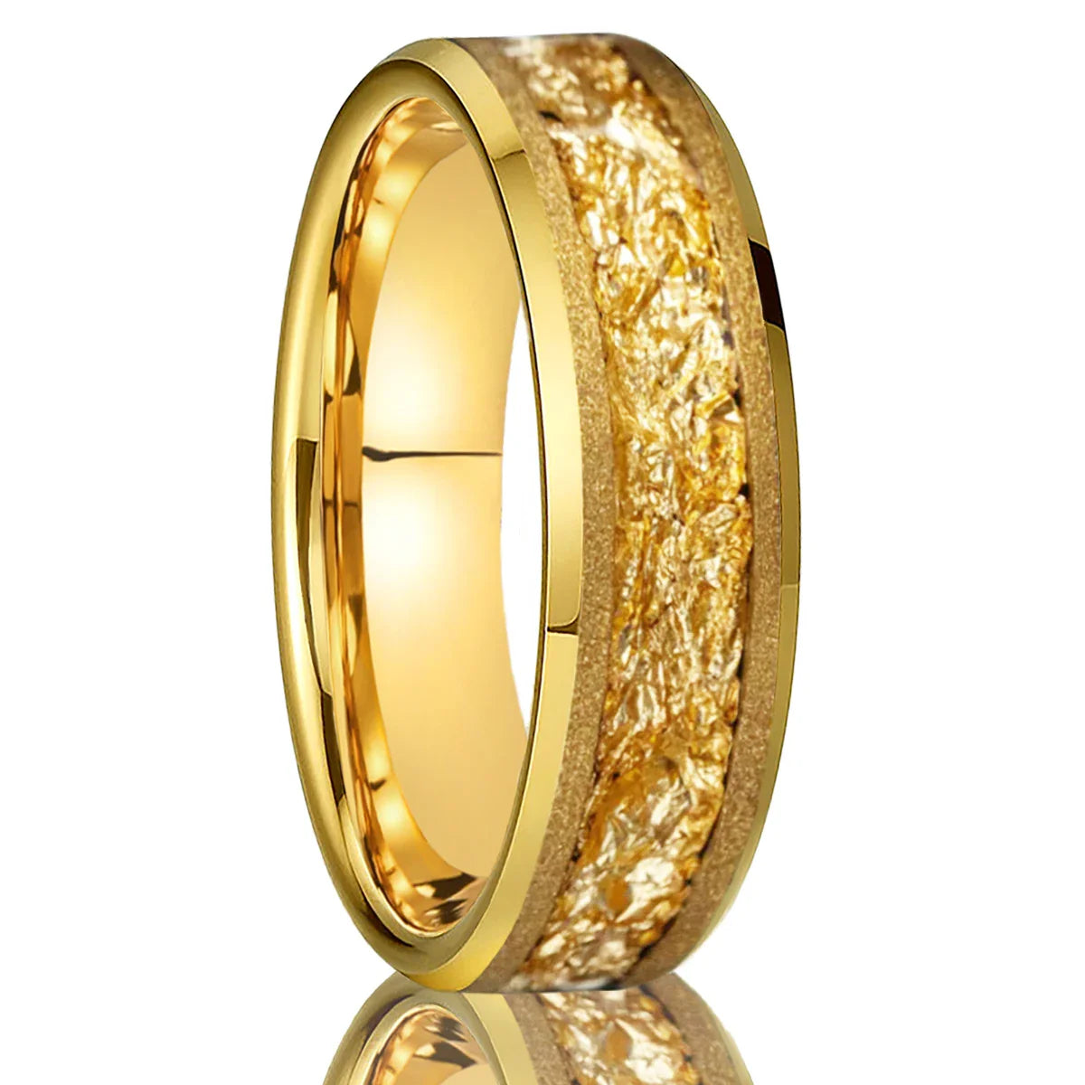 Golden Tungsten Carbide Ring 8mm/6mm Frosted Golden Leaf Men's Engagement Ring Novelty Style for Wedding Daily Wear
