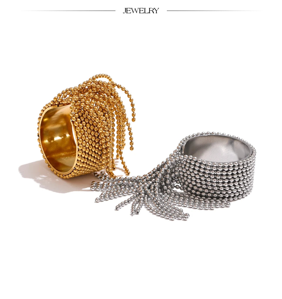 Statement Stainless Steel Chain Tassel Finger Ring Adjustable 18K PVD Plated