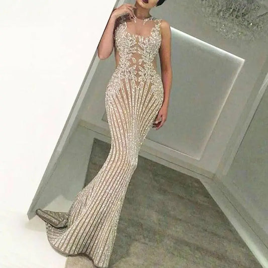 Hi Shy Bridal Luxury Evening Dresses O-Neck Mermaid Floor-Length Sleeveless Sequin 2023 New of Formal Evening Prom Dress Women