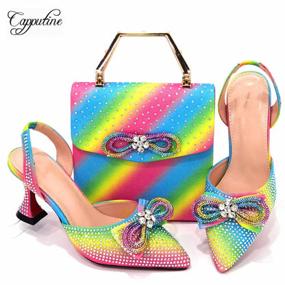 Peach Women Shoes Match With Bag Set African Ladies Pumps And Purse Handbag High Heels Sandals Escarpins Femmes Sandales CR920