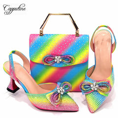 Peach Women Shoes Match With Bag Set African Ladies Pumps And Purse Handbag