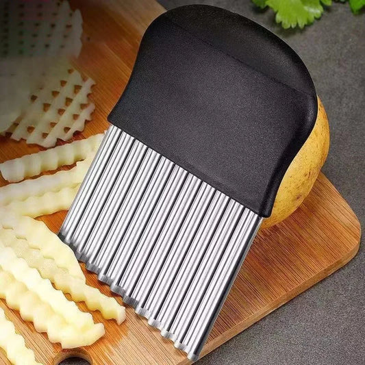 Stainless Steel Potato Chip Slicer Dough Vegetable Fruit Crinkle Wavy Kitchen Knife