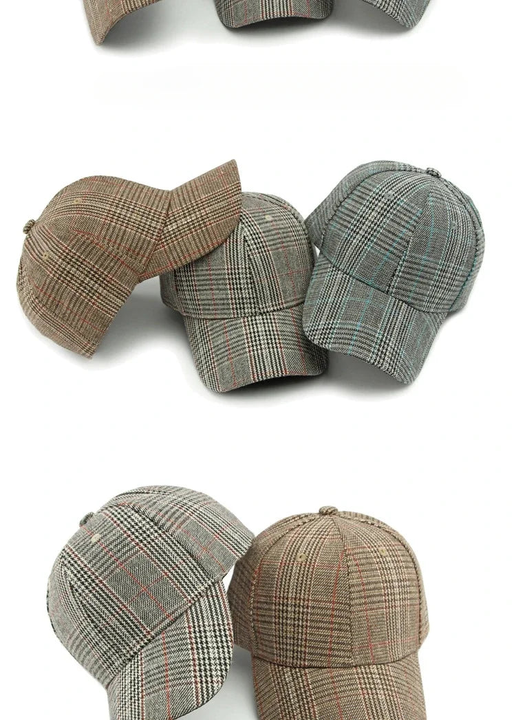 Spring Autumn Women's Baseball Cap Cotton Classic Checkered Snapback Hat Men Women British Style Hard Top Sunshade Hat