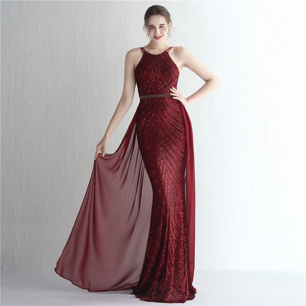 Evening wear Dresses: Evening Dress for Party With Detachable Chiffon Train for Ladies
