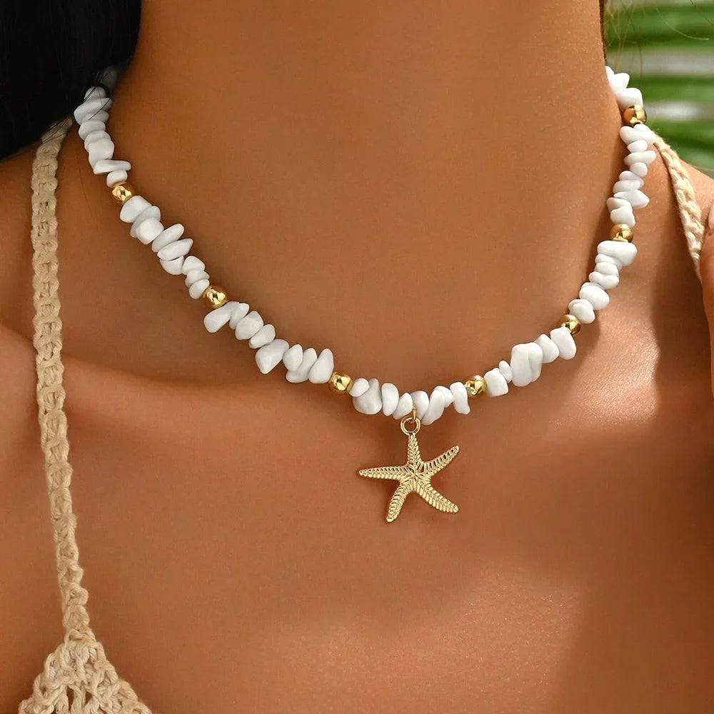 Fashionable  Natural Seashell Beaded Necklace Shell Pendant Ocean Inspired Jewelry Choker Suitable For Women Holiday Party Daily
