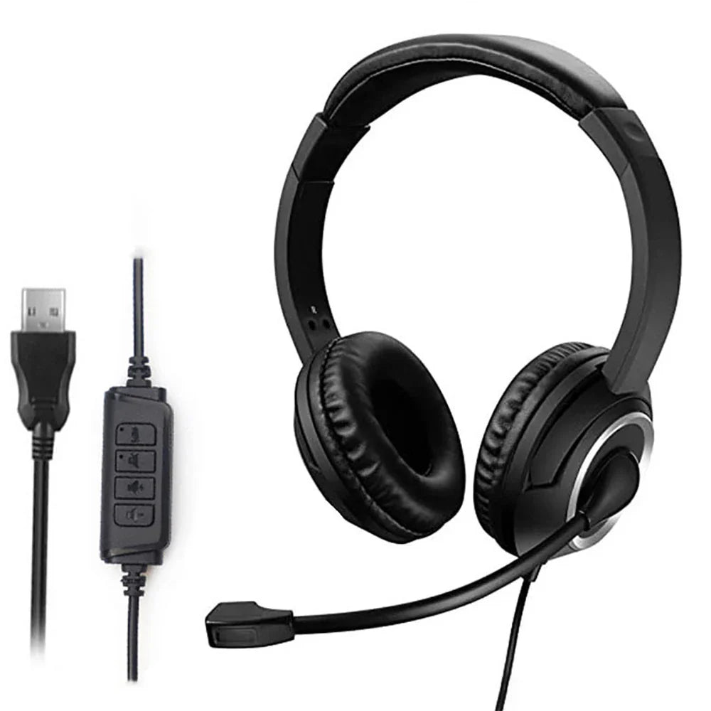 USB Headset with Mic Mute for PC 3.5mm Business Headphones with Rotatable Microphone Noise Cancelling for Call Center
