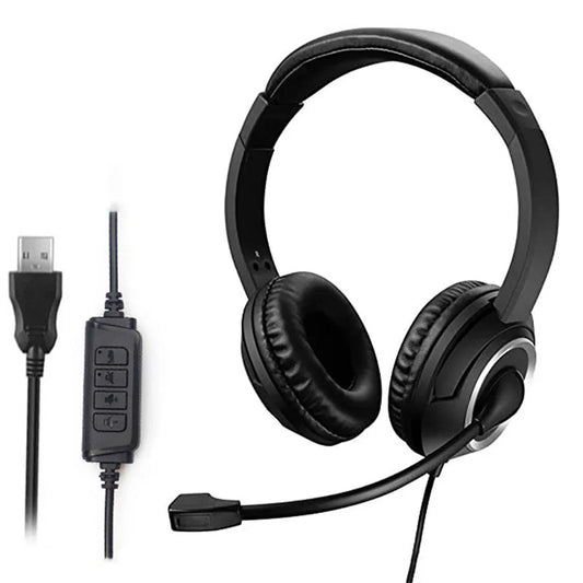 USB Headset with Mic Mute for PC 3.5mm Business Headphones with Rotatable Microphone Noise Cancelling for Call Center